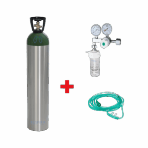 Cilindro de Oxígeno M122 ( 3455L)+ Kit (Regulador Doble reloj CHN, Vaso Humidificador y Canula )